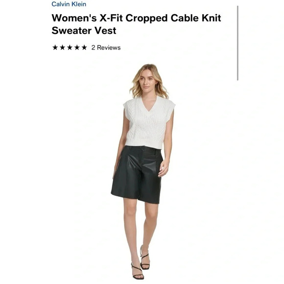 NWT Calvin Klein Cropped Cable Knit Sweater Vest V Neck Ivory White Sleeveless - Picture 5 of 11